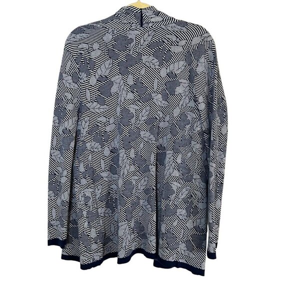 Lands End Coastal Floral Sweater M Blue Cardigan Striped Old Money Classic Artsy - Picture 7 of 12